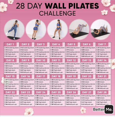 Animal Drawing Challenge, Pilates Workout Challenge, 28 Day Wall Pilates, 28 Day Wall Pilates Challenge, Wall Pilates Challenge, Wall Yoga, Pilates Workout Plan, Wall Pilates, Pilates Challenge