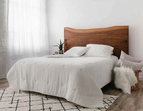 Headboard With Metal Frame, Wooden Backboard Bed, Wood Backboard Bed, Floating Wooden Headboard, Bed Frame Unique, Raw Edge Wood Headboard, Live Edge King Headboard, No Bedframe Headboard, Organic Modern Bedroom Headboard