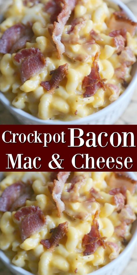 Crock Pot Bacon Mac And Cheese, Crockpot Loaded Mac And Cheese Recipe, Bacon Mac And Cheese Recipe Crockpot, Homemade Bacon Mac And Cheese Recipe, Crockpot Bacon Mac And Cheese, Bacon In Crockpot, Bacon Mac And Cheese Recipe Baked, Loaded Mac And Cheese Recipe, Bacon Mac And Cheese Recipe