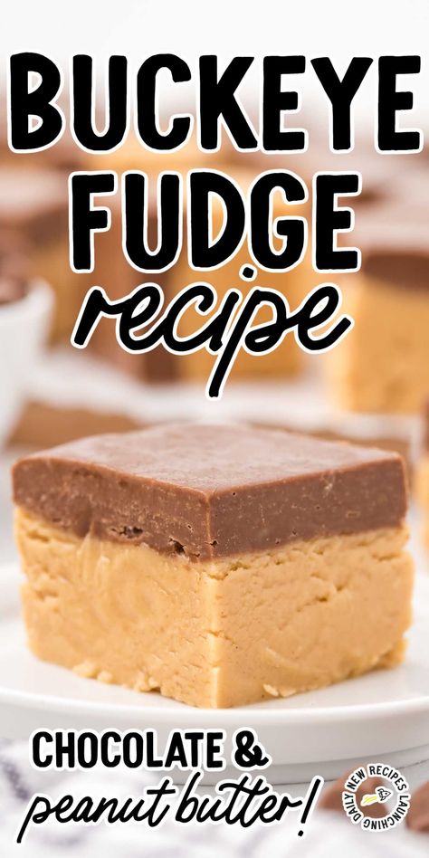 This buckeye fudge features layers of creamy peanut butter and rich chocolate for an irresistible confection. Peanut Butter Fudge With Condensed Milk, Peanut Butter Chips Fudge, Buckeye Fudge Recipe, Chocolate And Peanut Butter Fudge, Buckeye Fudge, Microwave Treats, Peanut Butter Cup Fudge, Peanut Butter Chocolate Fudge, Creamy Peanut Butter Fudge