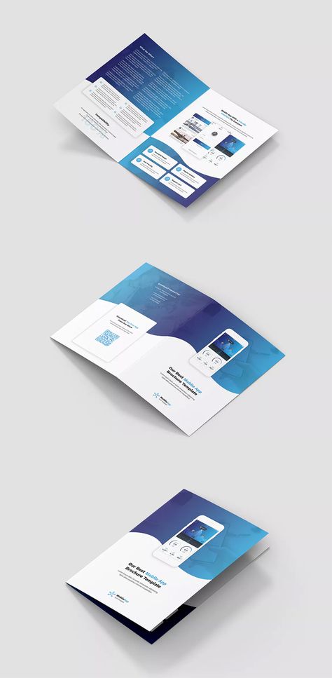 Mobile App Bi-Fold Brochure Template. Brochure template is designed for use in many businesses. You can use this template for: mobile app, landing, showcase, mobile app presentation and many more. This template is fully editable. You can use different fonts, colors and backgrounds. Put your photos in the template and promote your mobile app. Photoshop Shapes, Color Photoshop, App Promotion, Template Brochure, Mobile Template, Bi Fold Brochure, Logo Idea, Fold Brochure, Different Fonts