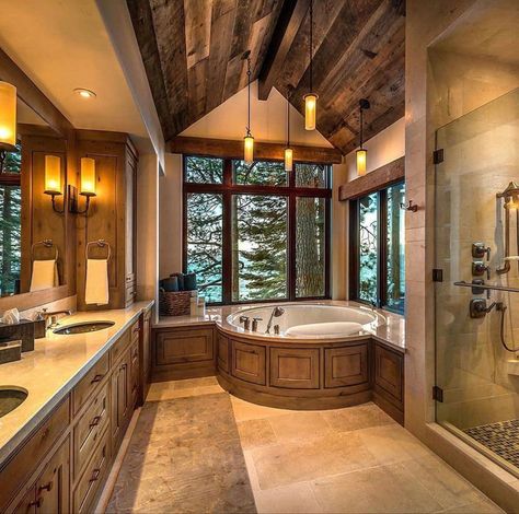 Inside Log Cabin Homes Interiors, Dröm Hus Planer, Cabin Bathrooms, Barn Style House Plans, Luxury Cabin, Contemporary Homes, Log Cabin Homes, Barn Style House, Dream Bathrooms