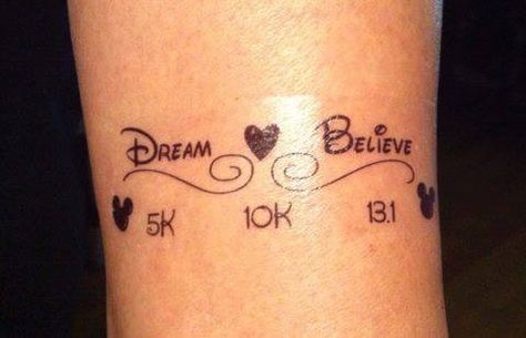 I like it because it was RunDisney and the Tinkerbell Half the lead me to do i! Dopey Challenge Tattoo Ideas, Run Disney Tattoo Ideas, Dopey Challenge Tattoos, Run Disney Tattoo, Rundisney Tattoo, Dopey Tattoo Ideas, Challenge Tattoo, Running Tattoos, Marathon Tattoo