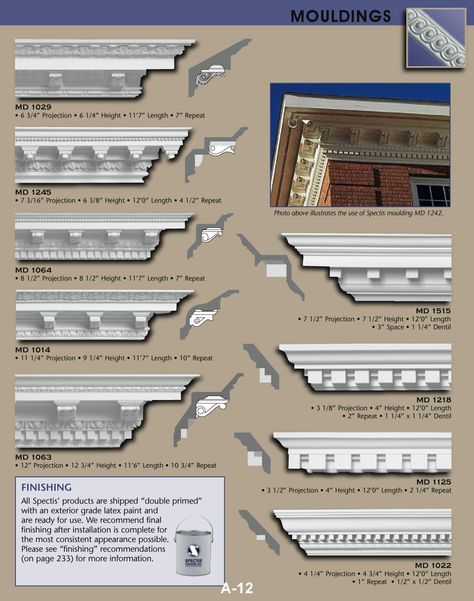 Exterior Moulding, Trim, Millwork Hacienda Style Bedroom, Vinyl Window Trim, Dental Molding, Chair Rails, Colonial House Exteriors, Dentil Moulding, Window Molding, Classic House Exterior, Craftsman Exterior