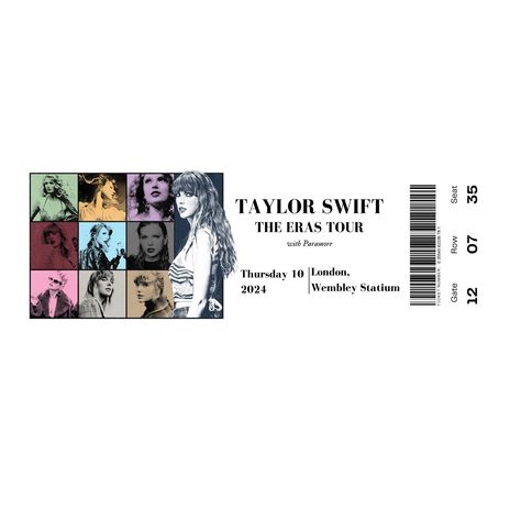 Eras Tour Ticket Template, Eras Tour Ticket, Taylor Swift Tickets, Concert Ticket, Ticket Template, Concert Tickets, Paramore, 2024 Vision, Board Ideas