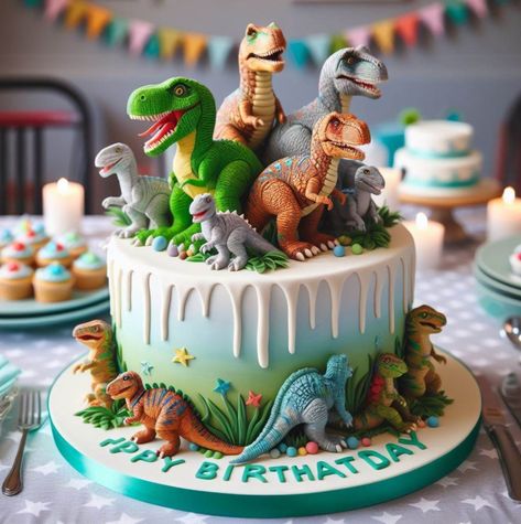 Number 4 Cake Dinosaur, Dinosaur Cake 4th Birthday, Kids Dinosaur Cake, Dinosaur Birthday Cake For Boys, Three Rex Birthday Cake, Dinosaur Cakes For Boys, Number 4 Cake, Spiderman Birthday Cake, Dino Cake