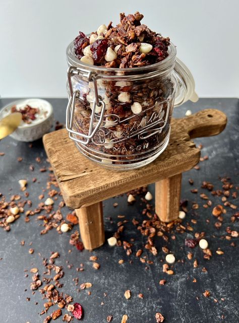 Double Chocolate Granola — A Place for Everyone Banana Crunch Muffins, Loaded Hummus, Breakfast Favorites, Hummus And Pita, Old Fashioned Oats, Mini Cucumbers, Chocolate Granola, Make Hummus, Easy Hummus