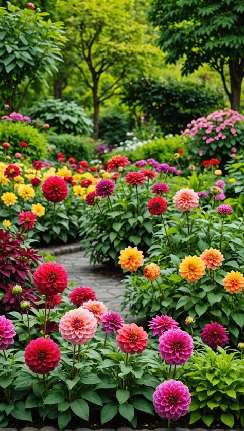 10 Dreamy Dahlias to Elevate Your Garden Oasis  Captivating dahlias in every color? Yes, please! 🌺 Discover 10 must-grow varieties to create a stunning ornamental garden. Plus, get expert tips on planting, care, and inspiring design ideas. Ready to design your dream garden?   #gardening #gardendesign #ornamentalgarden #dahlias #flowergarden Dahlia Garden Layout, Dahlia Garden Ideas, Dahlia Gardens, Daliah Flower, Dahlia Flower Garden, Flower Yard, Ornamental Garden, Dahlia Garden, Courtyard Gardens