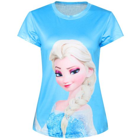 Blue Ladies Crew Neck Cartoon Frozen Elsa Printed T-shirt ($18) ❤ liked on Polyvore featuring tops, t-shirts, shirts, blue, crew neck tee, comic book, t shirts, comic shirts and comic tees Snow Princess, Cartoon Shirts, Book Tshirts, Princess Cartoon, Disney Tees, Blue Crew, Frozen Elsa, Blue Tee, Disney Tshirts