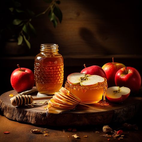 Rosh Hashanah - Apples in Honey "A Sweet New Year" - Of all foods, why do we choose an apple to dip in honey? - What would make this year sweet for you? - Can you come up with your own food related “siman” - new year wish? #torah #jewish #roshhashanah Apples And Honey Rosh Hashanah, Rosh Hashana Aesthetic, Rosh Hashana Decorations, Jewish Pictures, Apples And Honey, Jewish Beliefs, Rosh Chodesh, New Year Wish, Mark Art