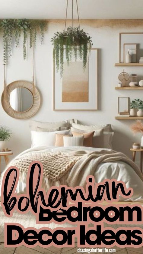 Transform your bedroom into a bohemian paradise with 31 dreamy Boho decor ideas! Discover how to blend color, texture, and artistic flair for a cozy retreat. Click for boho-chic inspiration! 🌸 #BohoBedroom #HomeDecor #InteriorDesign #BohemianStyle Calming Boho Bedroom, Boho Chic Bedroom Decor, Bedroom Decor Bohemian, Boho Bedroom Decor Ideas, Boho Decor Ideas, Boho Lighting, Pattern Draping, Diy Room Divider, Bohemian Furniture