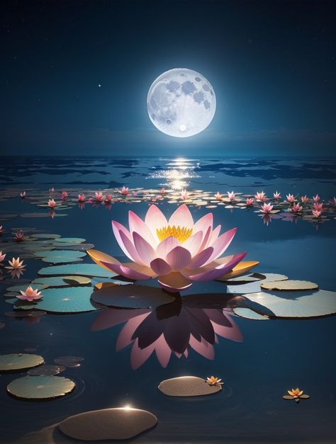 Lotus Flower Wallpaper Iphone, Full Moon Wallpaper, Moon Lotus, Buddha Canvas Art, Sunset Iphone Wallpaper, Lotus Moon, Lotus Flower Wallpaper, Lotus Wallpaper, Lotus Flower Pictures