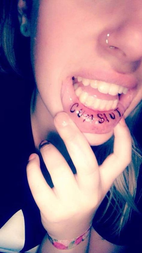 Inner Lip Tattoo Men, Lip Tattoo Ideas, Bite Mark Tattoo, Tongue Tattoo, Inner Lip Tattoo, Mouth Tattoo, Side Tattoos Women, Funny Lips, Small Girly Tattoos