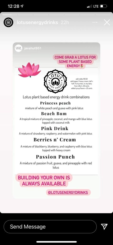 Pink Lotus Recipes, Lotus Energy Recipes, Lotus Tea Recipe, Lotus Drinks Recipes, Blue Lotus Drink Recipes, Lotus Bar Ideas, Fall Lotus Energy Drinks, Lotus Flavors, Redbull Drink Recipes