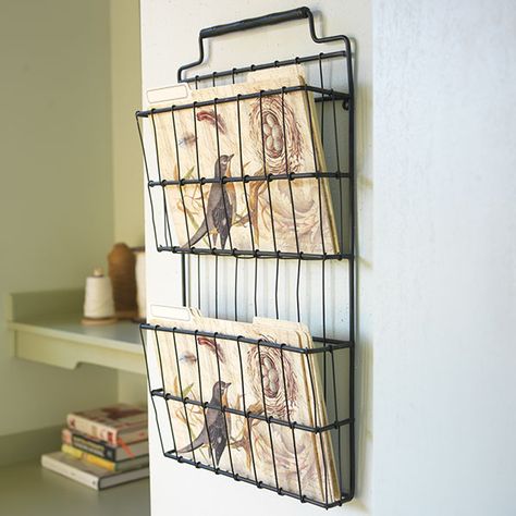 Hanging wire basket organizers with four bird folders too. Love. Organize Mail, Rolltop Desk, Recipe Storage, Basket Shelf, Hanging Wire Basket, Wire Organizer, Wall Shelving, Magazine Storage, Mail Boxes