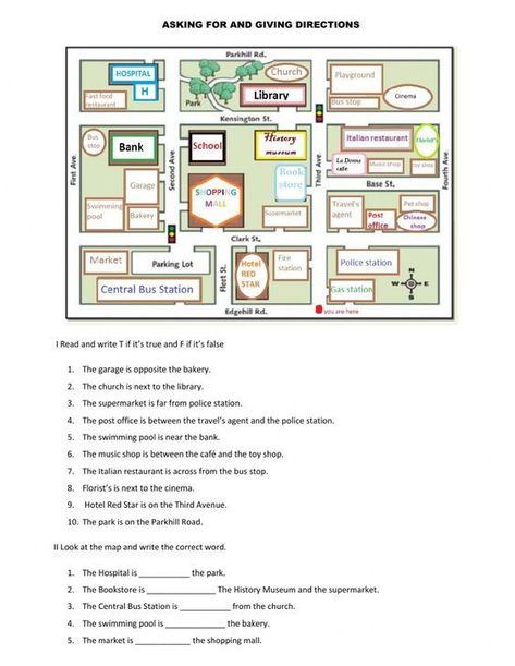 This ESL worksheet focuses on asking and giving directions. Teaching Maps, Map Worksheets, Teaching English Online, Give Directions, Book Cafe, English Lessons For Kids, English As A Second Language (esl), English As A Second Language, Esl Worksheets