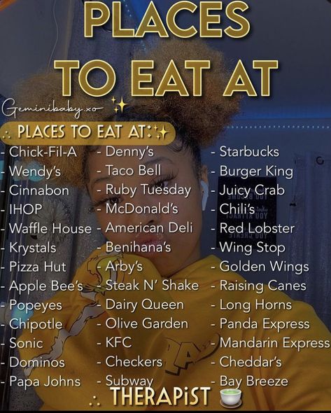 Fast Food Places To Eat, Food Places To Eat, Fast Food List, Iphone Notes, Food Shopping List, American Fast Food, Random Tips, Fast Food Places, Best Fast Food