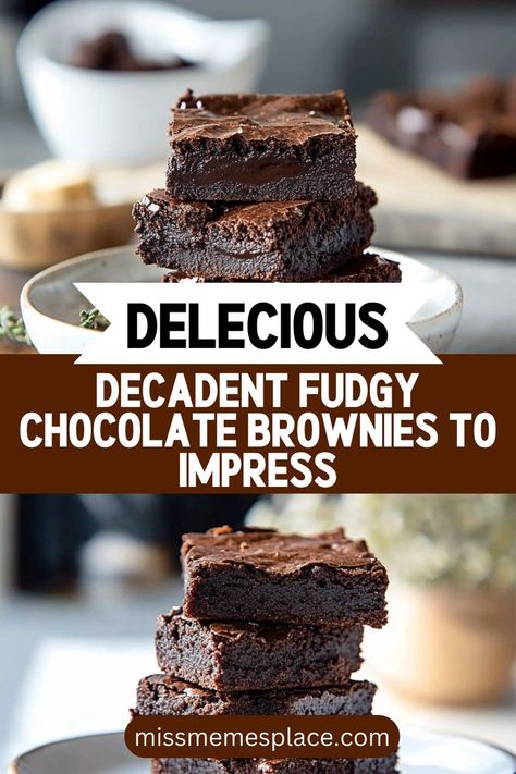 Impress your guests with these decadent fudgy chocolate brownies that are sure to steal the show! Made with high-quality ingredients, including dark chocolate and real butter, this recipe creates brownies that are perfectly fudgy and rich. Ideal for parties, potlucks, or simply satisfying a chocolate craving, these brownies are easy to make and even easier to love. Follow our tips for achieving the ultimate fudginess and enjoy every bite of this chocolate lover's dream dessert! Decadent Brownies Recipe, Moist And Chewy Brownies, Hot Fudge Brownies, French Silk Brownies, Brownie Recipe With Cocoa, Best Chocolate Brownie Recipe, Homemade Fudge Brownies, Fudgy Chocolate Brownies, Cocoa Powder Recipes