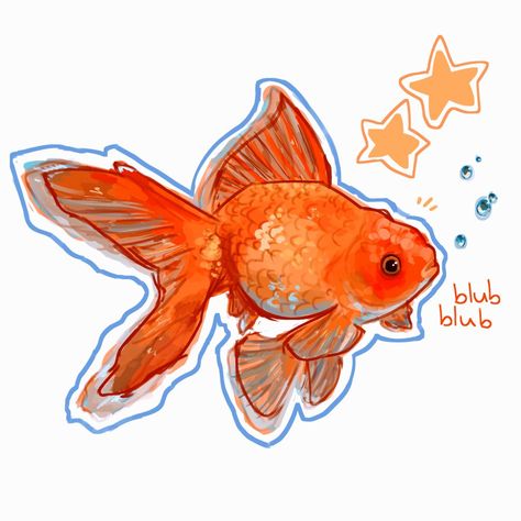 Goldfish Png Aesthetic, Birds Simple Drawing, Symbolism Drawing Ideas, Goldfish In A Bowl Drawing, Goldfish Aesthetic Art, Koi Fish From The Side, Tiger Fish Drawing, Marine Animals Illustration, Goldfish Color Palette