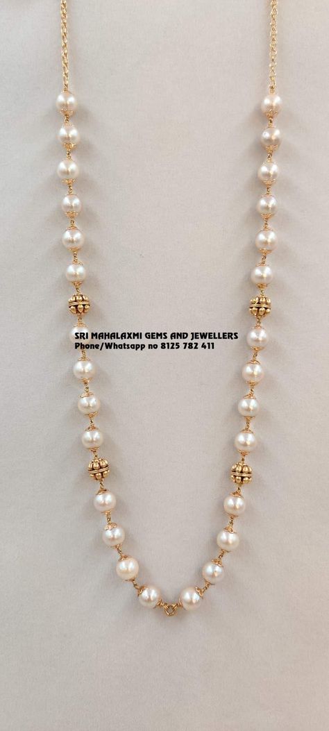 22kt Gold chain with pure Pearls Pearl Chains Indian Gold With Pendant, Gold Moti Necklace, Pearl Sets Jewellery Indian Gold, Pearl Haram Design, Pearl Chains Indian Gold, Pearl Jewelry Design Simple, Pearl Chain Designs In Gold, Pearl Chain Designs, Pearl Chain With Pendant