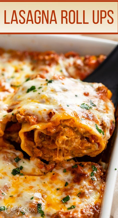 lasagna rollups in a casserole dish, topped with cheese. Lasagna Rollups Easy, Rolled Up Lasagna, Rolled Up Lasagna Recipe, Beef Lasagna Rolls, Lasagna Roll Ups No Ricotta, Beef Lasagna Roll Ups, Best Lasagna Roll Ups Recipe, Rolled Lasagna Recipe, Roll Up Lasagna Recipe