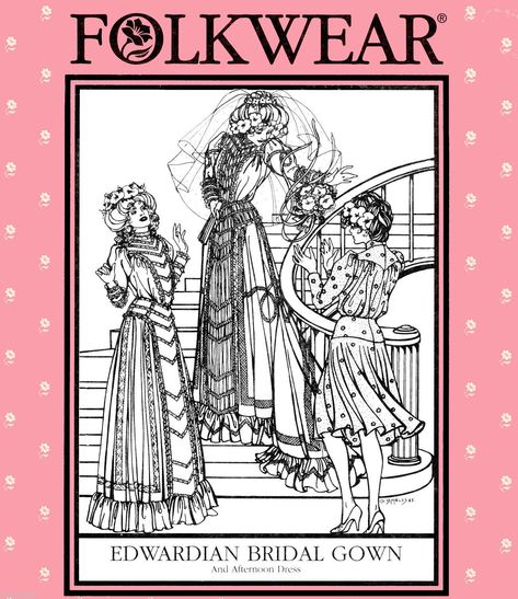 Folkwear Sewing Pattern number 227Edwardian Bridal Gown and Afternoon DressPattern includes Misses' sizes 6-8-10-12-14-16Pattern condition: Uncut, factory folded and complete with instructions.~ Item for sale is a sewing pattern, not a finished garment ~The Edwardian Bridal Gown captures the es Folkware Patterns, Folkwear Patterns, Little Dorrit, Simple Veil, Bridal Gowns Vintage, Flamenco Dress, Costume Sewing Patterns, Afternoon Dress, Gown Pattern