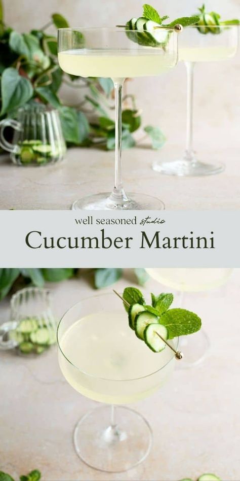 Cucumber Mint Martini, Cucumber Martini With Cucumber Vodka, Cucumber Vodka Martini, Cucumber Lime Martini, Cucumber Martini Recipe Vodka, Vodka Cucumber Cocktail, Gin Martini Recipes, Cucumber Martini Recipe, Cucumber Cocktails