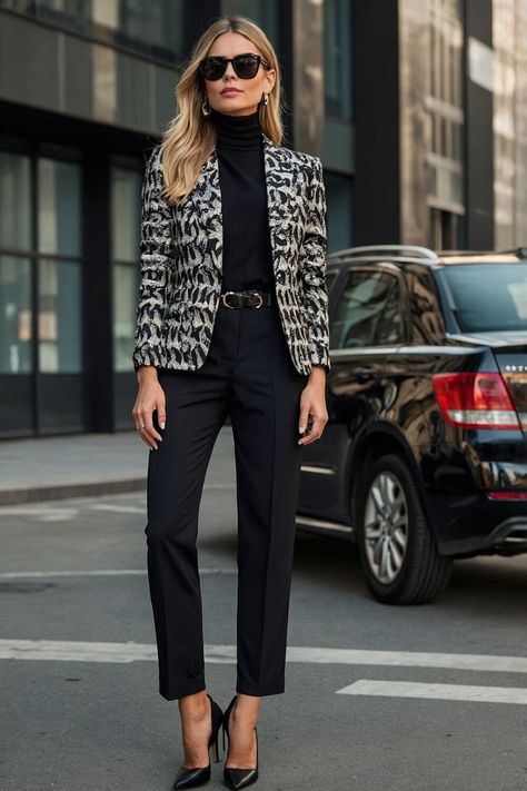 Discover 10 versatile black outfits that are ideal for women’s office wear. With pieces like fitted trousers, button-downs, and blazers, these options are perfect for mixing and matching to create multiple looks. Whether it’s a formal meeting or casual Friday, these outfits keep your style fresh and professional. #VersatileWardrobe #WomenInOffice #BlackEssentials Formal Trouser Outfits For Women, Black Dress Pants Outfit For Work, Professional Black Outfits, Black Cardigan Outfit Work, Office Attire Women Plus Size, Black Blazer Outfits For Women Work, Blazer Outfits For Women Work, Black Dress Pants Outfits, Cardigan Outfit Work