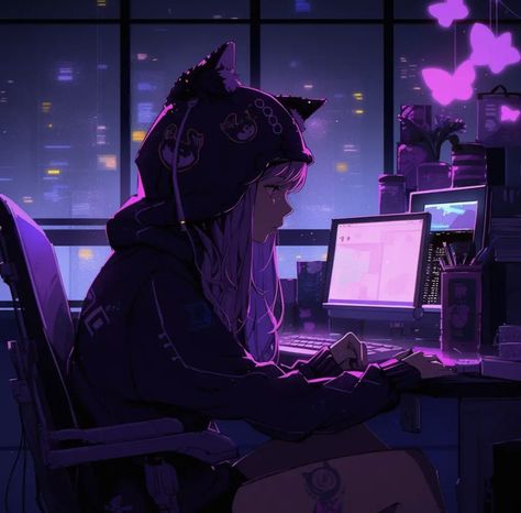 Pop Art Comic Girl, Purple Games, Grunge Pictures, Gamers Anime, Cyberpunk Anime, Cool Wallpapers Art, Inspirational Wallpapers, Dreamy Art, Purple Wallpaper