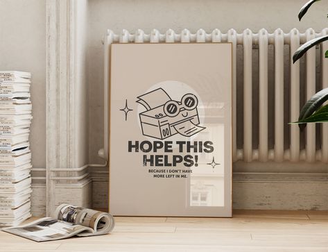 Vintage Office Wall Art | Hope This Helps Wall Art | Retro Neutral Work From Home Prints | Funny Office Quote Digital Download ArtSaltPlace Office Prints Wall, Fun Home Office, Retro Home Office, Office Quotes Funny, Office Quote, Cute Office Decor, Retro Office, Office Quotes, Home Prints