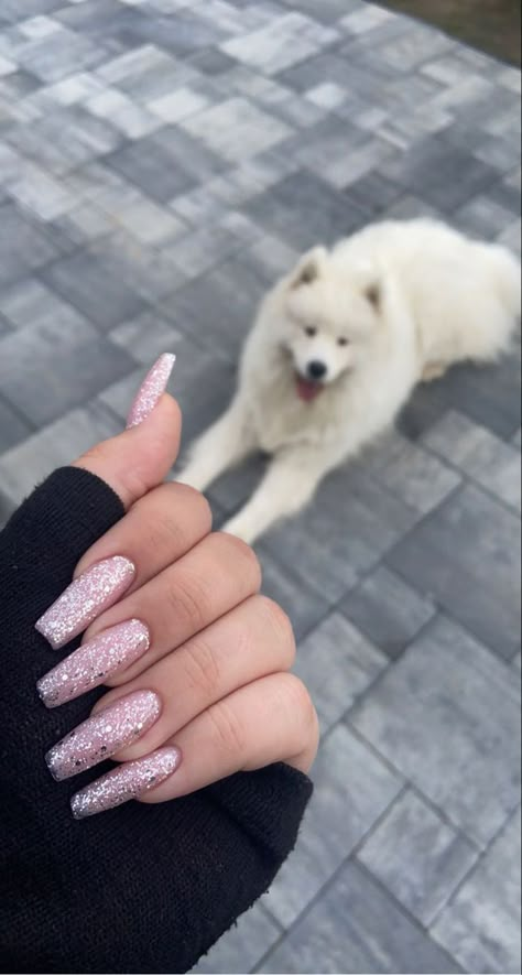 Pink Glitter Nails Ideas, Nail Ideas With Glitter Sparkle, Short Nail Black, Pink Crystal Nails, Pink Glitter Nail Designs, Nail Inspiration White, Blue Nail Gel, Nail Pastel, Shining Nails