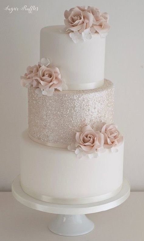 Sparkly Wedding Cakes, Pretty Wedding Cakes, Pink Wedding Cake, Sparkly Wedding, Muted Pink, Simple Wedding Cake, Elegant Wedding Cakes, Wedding Cakes With Flowers, Wedding Cake Inspiration