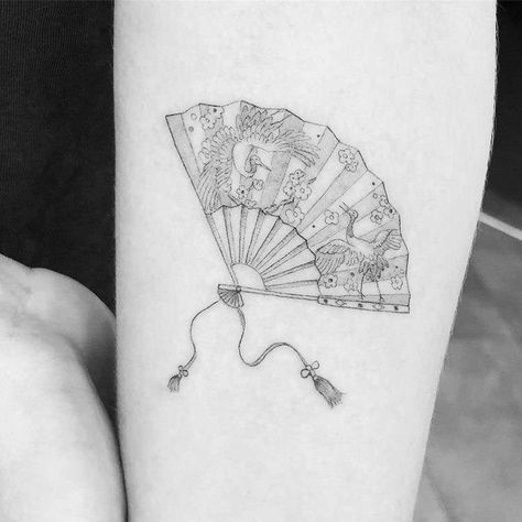 Fan Tattoo Arm, Dragon Fan Tattoo, Fan Tattoos For Women, Small Fan Tattoo, Paper Fan Tattoo, Korean Fan Tattoo, Dainty Chest Tattoo Female, Chinese Fan Tattoo, Asian Fan Tattoo