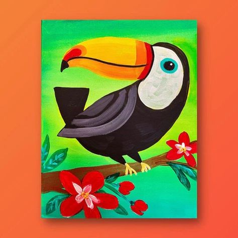 View Our Full Collection of Canvas Painting Ideas - Painting to Gogh Kids Acrylic Painting, Toucan Painting, Acrylic Painting For Kids, Perched In A Tree, Green Aesthetic Tumblr, Tropical Artwork, Toucan Art, Painting Videos Tutorials, Oil Pastel Colours