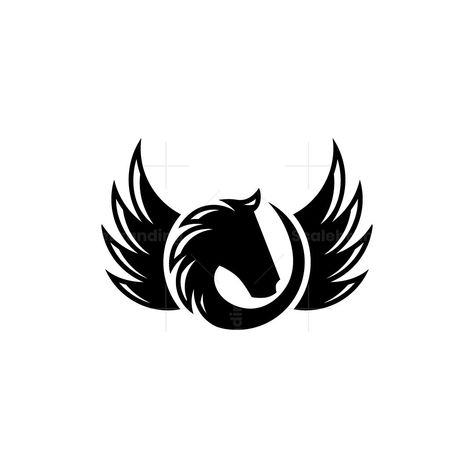 horse pegasus logo is on sale and shows the silhouette of the head of a beautiful animal mystical pegasus horse in black color also horse pegasus logo simple Simple Pegasus Tattoo, Pegasus Logo Design, Infinity Symbol Art, Pegasus Drawing, Pegasus Flying, Pegasus Tattoo, Pegasus Logo, Horse Tattoo Design, Fantasy Logo