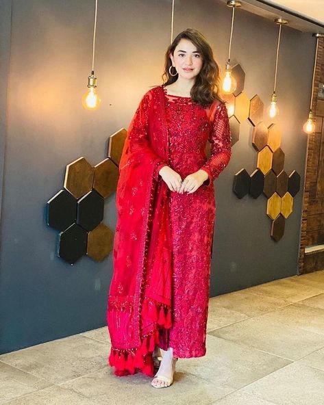 Laam on Instagram: “@yumnazaidiofficial looks regal in this glorious red ensemble, heavily embellished with delicate intricacies all over; making it a perfect…” Pakistani Bridal Dresses Online, Red Dress Design, डिजाइनर कपड़े, Yumna Zaidi, Frock Fashion, Pakistani Dresses Casual, Beautiful Pakistani Dresses, Pakistani Dress, Pakistani Bridal Dresses