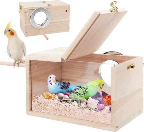 RANYPET Budgie Nesting Box Transparent Design Bird Nest Breeding Box with Perch Wooden Bird Cage House for Inseparable Budgies Finch Bird Nesting Box, Nesting Box, Bird Boxes, Wood Bird, Bird Supplies, Nesting Boxes, Bird Cages, Wooden Bird, Pet Bird