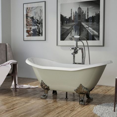 We are pleased to showcase The Byron Cast Iron Bath, shown in Farrow & Ball Mizzle. Our Cast Iron Baths can be Bespoke Finished in Leather, Hand Gilded, Fabric or Painted in over 10,000 Colours - With Colour Match Service. We Offer FREE Delivery To UK Mainland (Excludes Scotland) and a 5 Year Guarantee! #baths #castironbaths #bathroom #interiordesign #homerenovation #homeimprovement #hurlinghambathrooms #expert Farrow Ball Mizzle, Cast Iron Bath, Slipper Bath, Copper Bath, Roll Top Bath, Colour Match, Bath Taps, Designer Slippers, Ral Colours