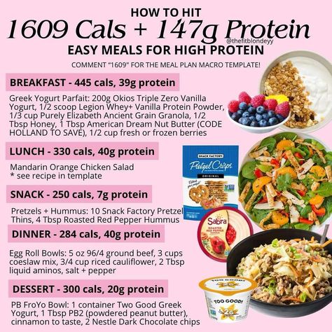 Holland Birkemeyer | Here is an easy HIGH PROTEIN meal plan with easy meal ideas that will save you hours of cooking each week! SAVE 📩 this post to reference... | Instagram College Athlete Meal Prep, 45 Grams Of Protein Meals, 150g Protein A Day, 150g Protein Meal Plan, 130 Grams Of Protein Meal Plan, August Meal Plan, Easy High Protein Breakfast, High Protein Meal Plan, Protein Goals