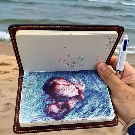 Ballpoint Pen Art, Moleskine Sketchbook, Ballpoint Pen Drawing, Pen Drawings, Color Pen, Drawing Stuff, Arte Inspo, Arte Sketchbook, A Pen