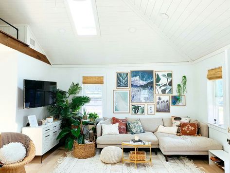 Room Plants, Boho Bungalow, West Elm Bedding, Bungalow Renovation, Bungalow Homes, Beach Bungalow, Zen Space, Pendant Lighting Dining Room, White Shiplap