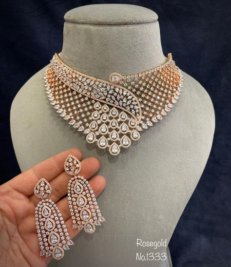 Heavy Diamond Necklace Set Bridal, Diamond Necklace Set Bridal, Heavy Diamond Necklace, Indian Diamond Necklace, Jwellary Design, Diamond Choker Set, Marriage Jewellery, Bridal Diamond Necklace, Gold Bracelet Simple