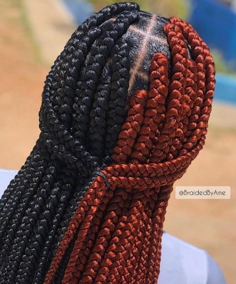 Colour Box Braids, Orange Box Braids, Box Dreads, Black Hair Updo Hairstyles, Braided Hairstyles For Black Women Cornrows, Burnt Ends, Orange Box, Big Box Braids Hairstyles, African Hair Braiding Styles