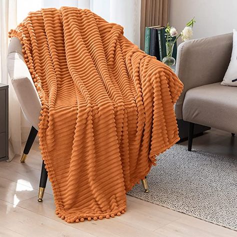 Amazon.com: DISSA Flannel Blanket Super Soft Fluffy Blanket for Couch Sofa Bed Plush Fleece Blanket Comfy Blanket with Strip Cozy Throw Blanket Warm Blanket with Pompom Fringe Travel Blanket (Orange, 51"x63") : Home & Kitchen Fall Throw Blanket, Orange Blanket, Yellow Flannel, Bed Decoration, Blanket Picnic, Lightweight Bedding, Pattern Blanket, Blanket Bed, Blanket Sofa