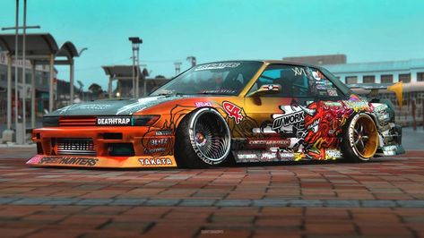 a practice in livery design. most of the graphics has been drawn from scratch. #stance #nissan #silvia #s13 #keyshot3d also shoutout to… Nissan Silvia S13, Nissan S13, Livery Design, Silvia S13, Slammed Cars, Kustom Cars, Best Jdm Cars, Racing Car Design, Car Wrap Design