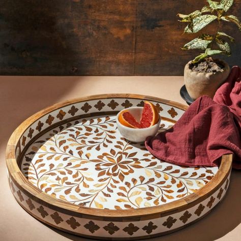 Bone Inlay Tray, Bone Inlay Furniture, Inlay Furniture, Coffee Table Tray, Wood Inlay, Bone Inlay, Round Tray, Decorative Trays, Rajasthan India