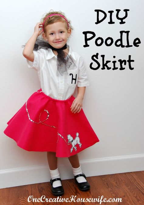 This past Friday was the 50th day of school at my daughter's school, and what better way to celebrate then having 50s Day! My daughter wa... Dress Like 50's Kids, Poodle Skirt Applique Pattern, 50s Costume Ideas, 50s Outfit Ideas, Costume Ideas Homemade, 50s Dress Up Day, Kids Poodle Skirt, 50s Dress Up, Sock Hop Outfits