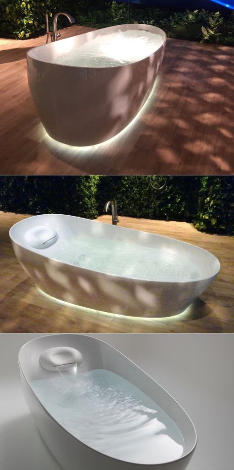 Toto’s Flotation Tub calms your mind with its zero gravity therapy  #bathtub #bathtubdesign #marvelbathtub #luxurybathtub Beautiful Bath Tubs, Fountain Bathtub, Deep Tub Bathroom, Comfortable Bathtub, Floating Bathtub, Luxury Bathtubs, Bathtub Luxury, Massage Bathtub, Rock Tubs Bathtubs