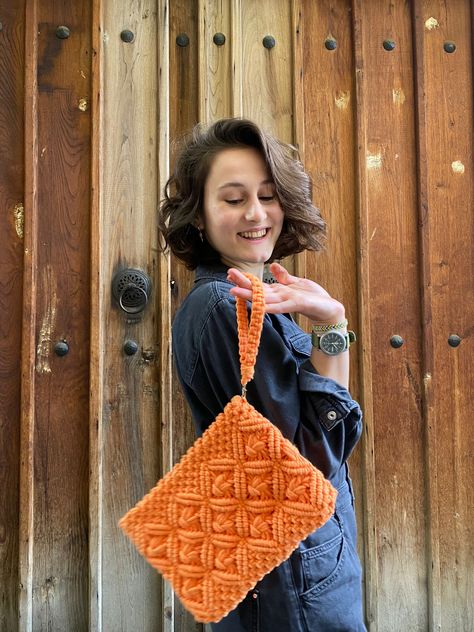 Macrame Clutch, Orange Clutch, Bohemian Macrame, Custom Handbags, Macrame Bag, Macrame Design, Bag Luxury, Custom Bags, Luxury Women