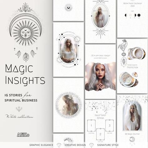 Spiritual Instagram Story Templates: white, black, minimal in Canva | Mystic Coach | Fantasy Social Media Feed | Tarot, Astrology & Crystals Instagram fonts #instagramfonts social media fonts #socialmediafonts fonts #fonts font #font 1.352 Spiritual Digital Products, Instagram Template Story, Creative Content Ideas, Social Media Feed, Instagram Font, Etsy Branding, Black Minimal, Logo Unique, Tarot Astrology